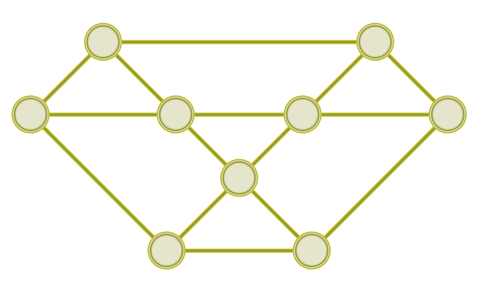 One possible layout of the puzzle. The circles are positions for the numbers; the triangles overlap