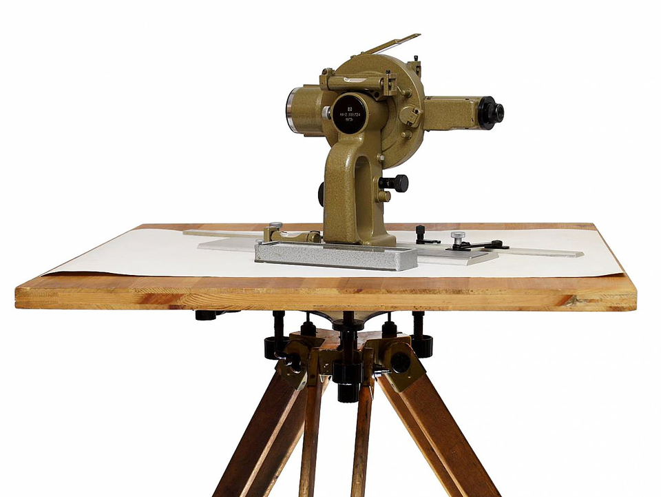 KA-2 automatic alidade (1973) on a plane table