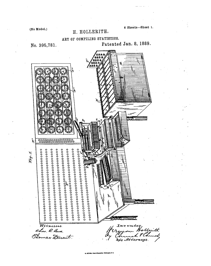 A drawing from Herman Hollerith’s patent Art of Compiling Statistics, 1889