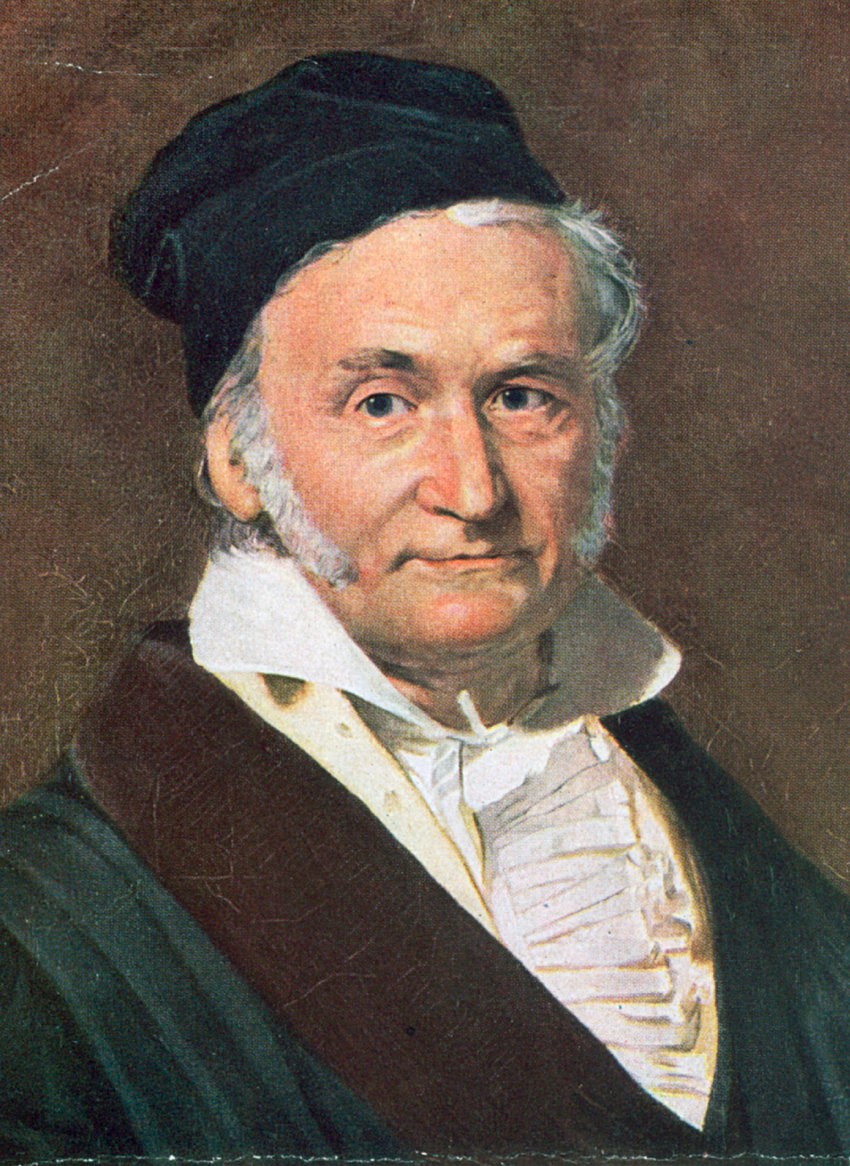 Carl Friedrich Gauss (1777–1855), German mathematician, mechanician and physicist, considered one of the greatest mathematicians of all time. Portrait: reproduction of Gottlieb Biermann’s painting (1887) from a June 1939 calendar, the first known colour print of a Gauss portrait