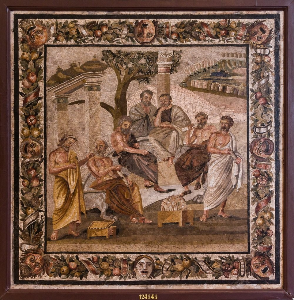 A mosaic from Pompeii depicting Plato's Academy, first century BCE.