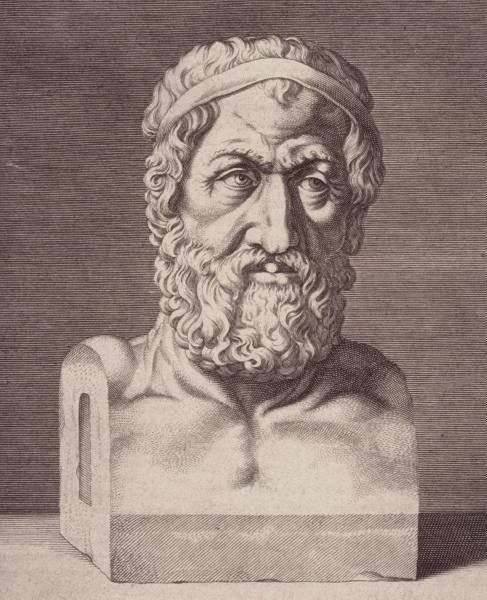 Reproduction of an engraving of Zeno of Elea from Diogenes Laertius's Lives and Opinions of Eminent Philosophers (Diogenis Laertii De Vitis), 1594.