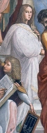 Hypatia of Alexandria in The School of Athens, regarded as the first woman mathematician.