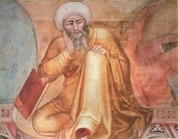 Ibn Rushd in Andrea Bonaiuti's fresco The Apotheosis of Saint Thomas Aquinas.