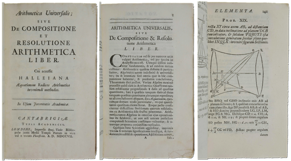 Pages from the Latin edition of Newton’s Universal Arithmetic, 1707