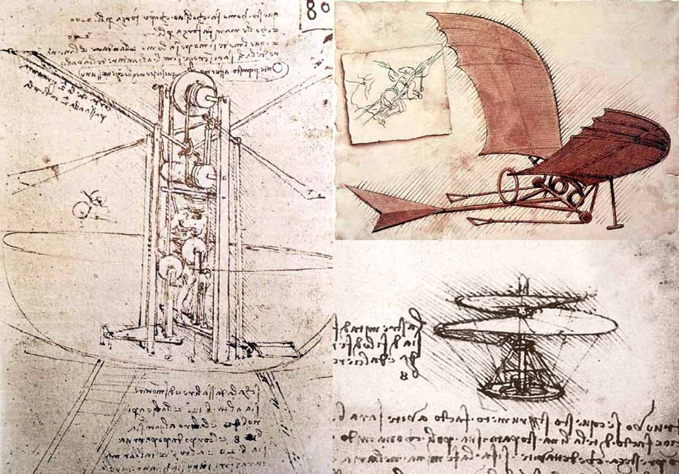 Da Vinci’s drawings of flying machines