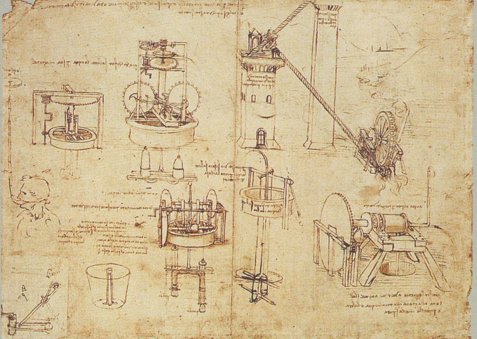 Da Vinci’s drawings of hydraulic systems and underwater breathing apparatus