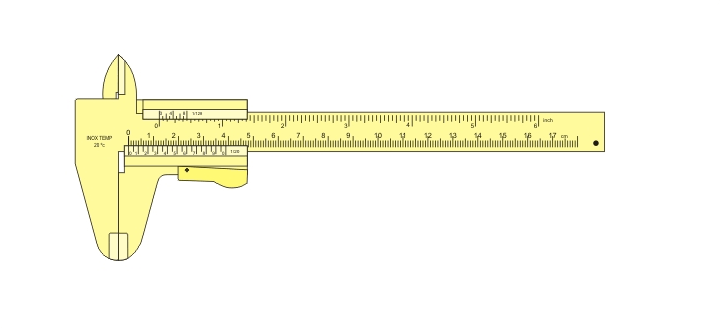 Measuring a nut with callipers using the vernier scale.
